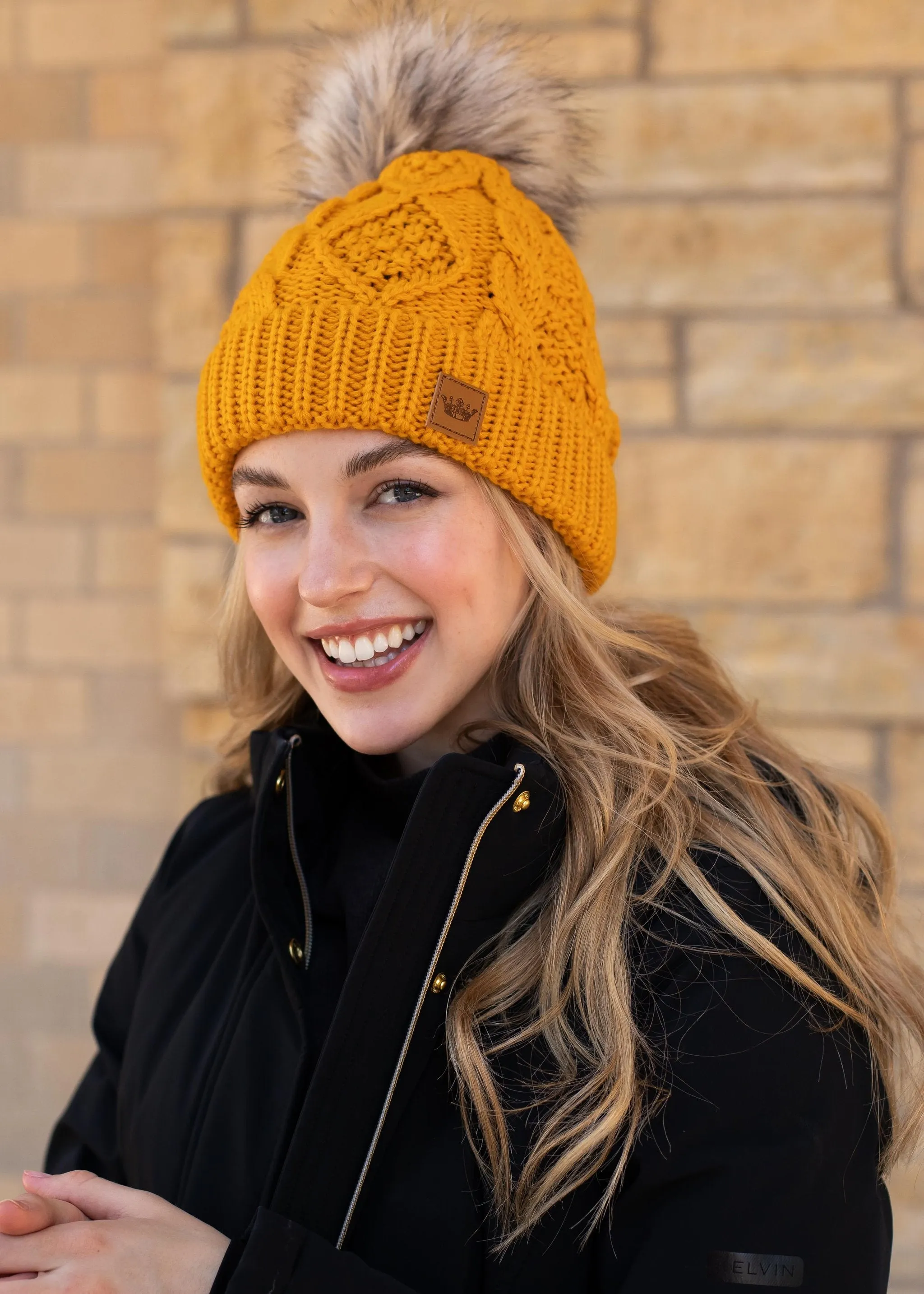 Panache Cuffed Cable Knit Fleece Lined Hat