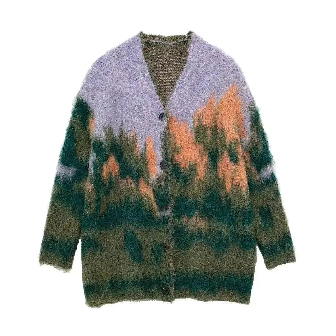 Pastel Abstract Mohair Cardigan