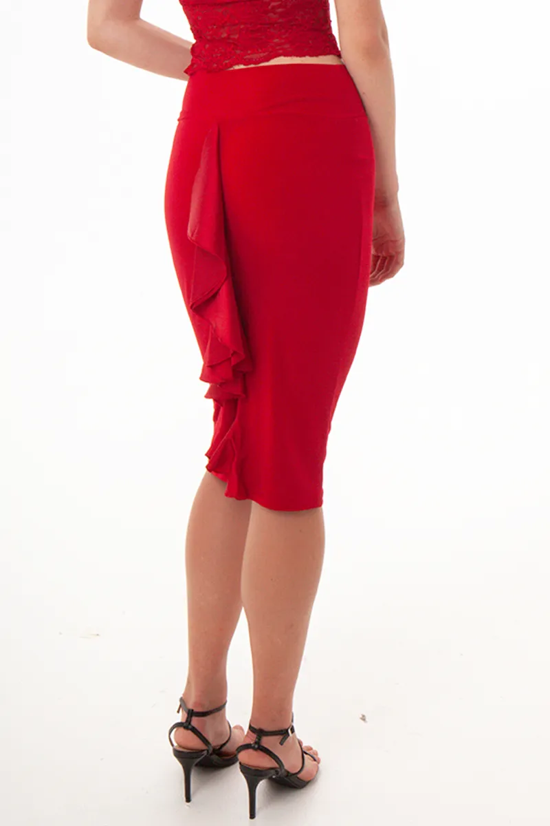 Pencil Skirt With Satin Back Ruffles