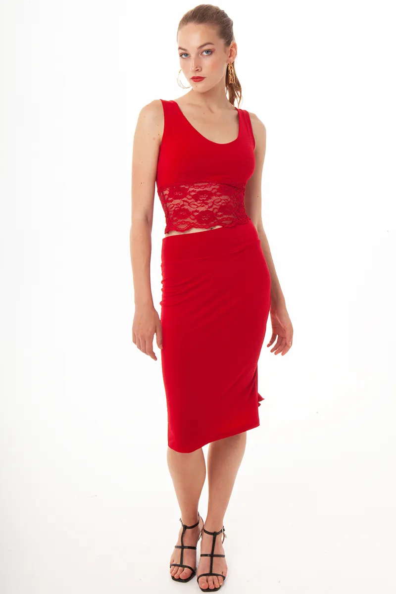 Pencil Skirt With Satin Back Ruffles