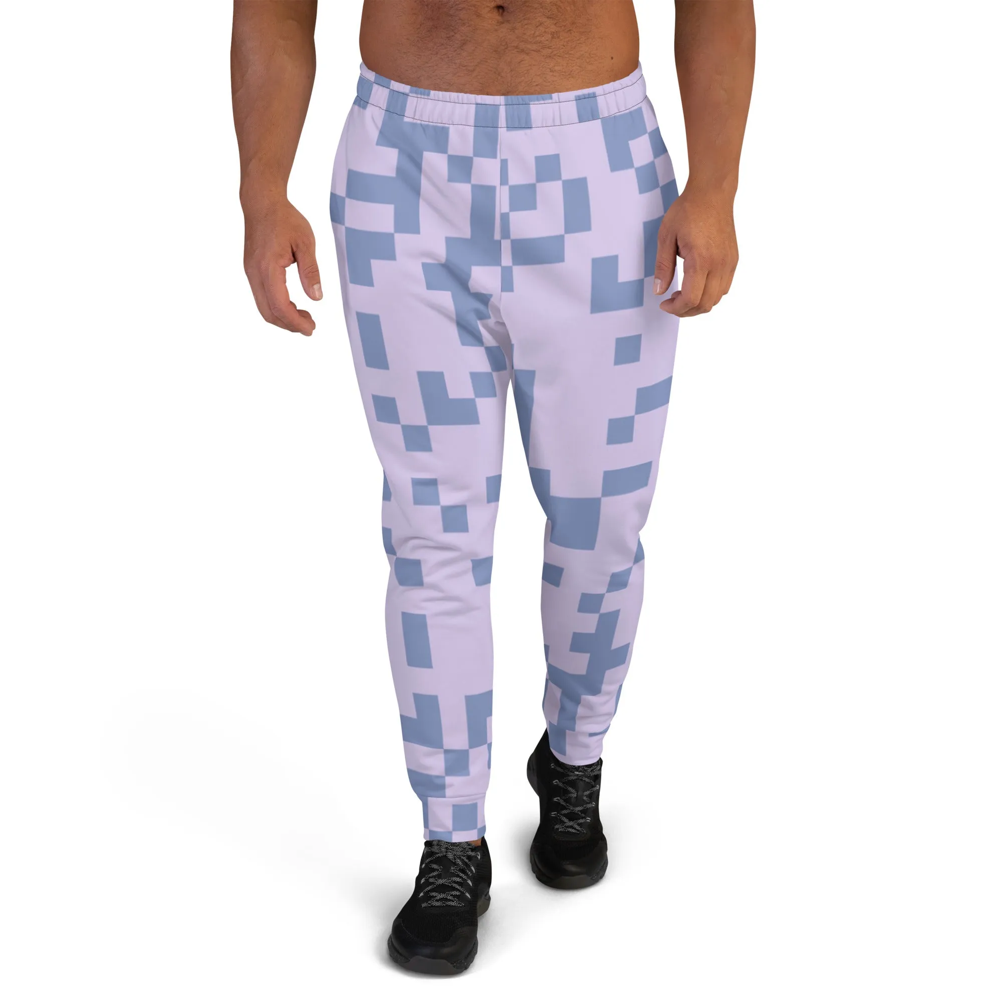 Pink Grey Geometric Men's Joggers, Colorful Geometric Men's Pants-Made in USA/EU/MX (US Size: XS-3XL)