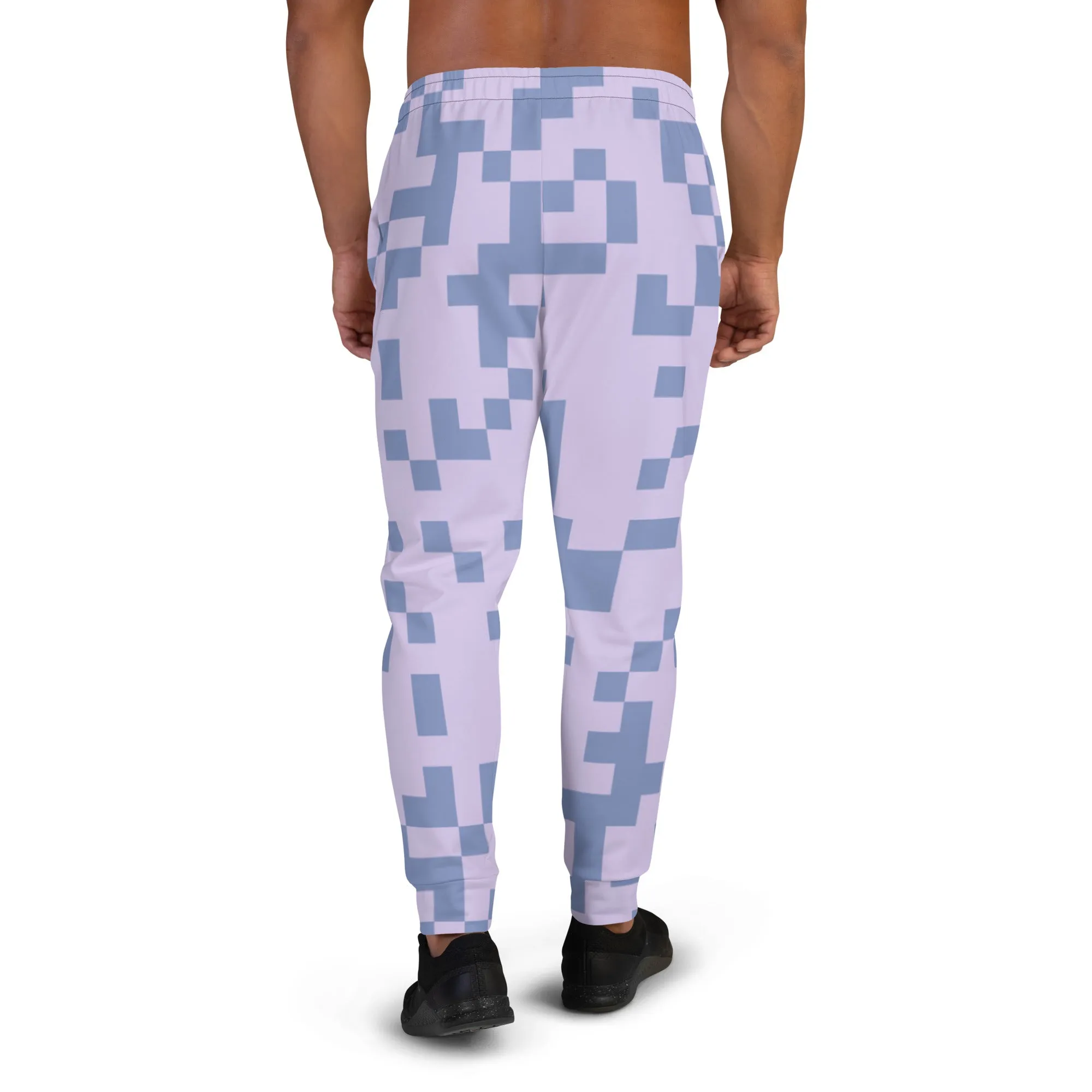 Pink Grey Geometric Men's Joggers, Colorful Geometric Men's Pants-Made in USA/EU/MX (US Size: XS-3XL)