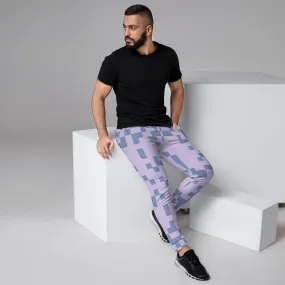 Pink Grey Geometric Men's Joggers, Colorful Geometric Men's Pants-Made in USA/EU/MX (US Size: XS-3XL)