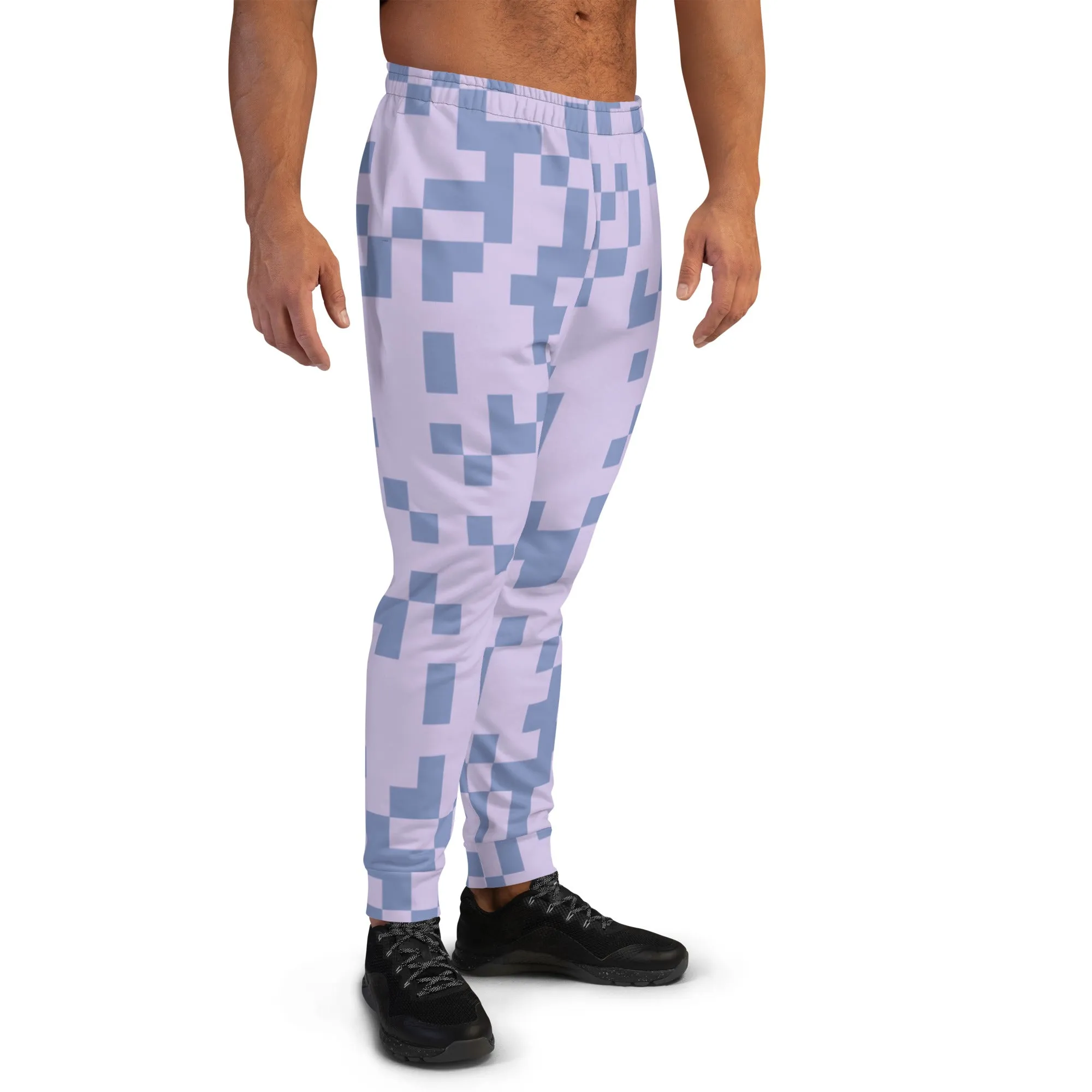 Pink Grey Geometric Men's Joggers, Colorful Geometric Men's Pants-Made in USA/EU/MX (US Size: XS-3XL)