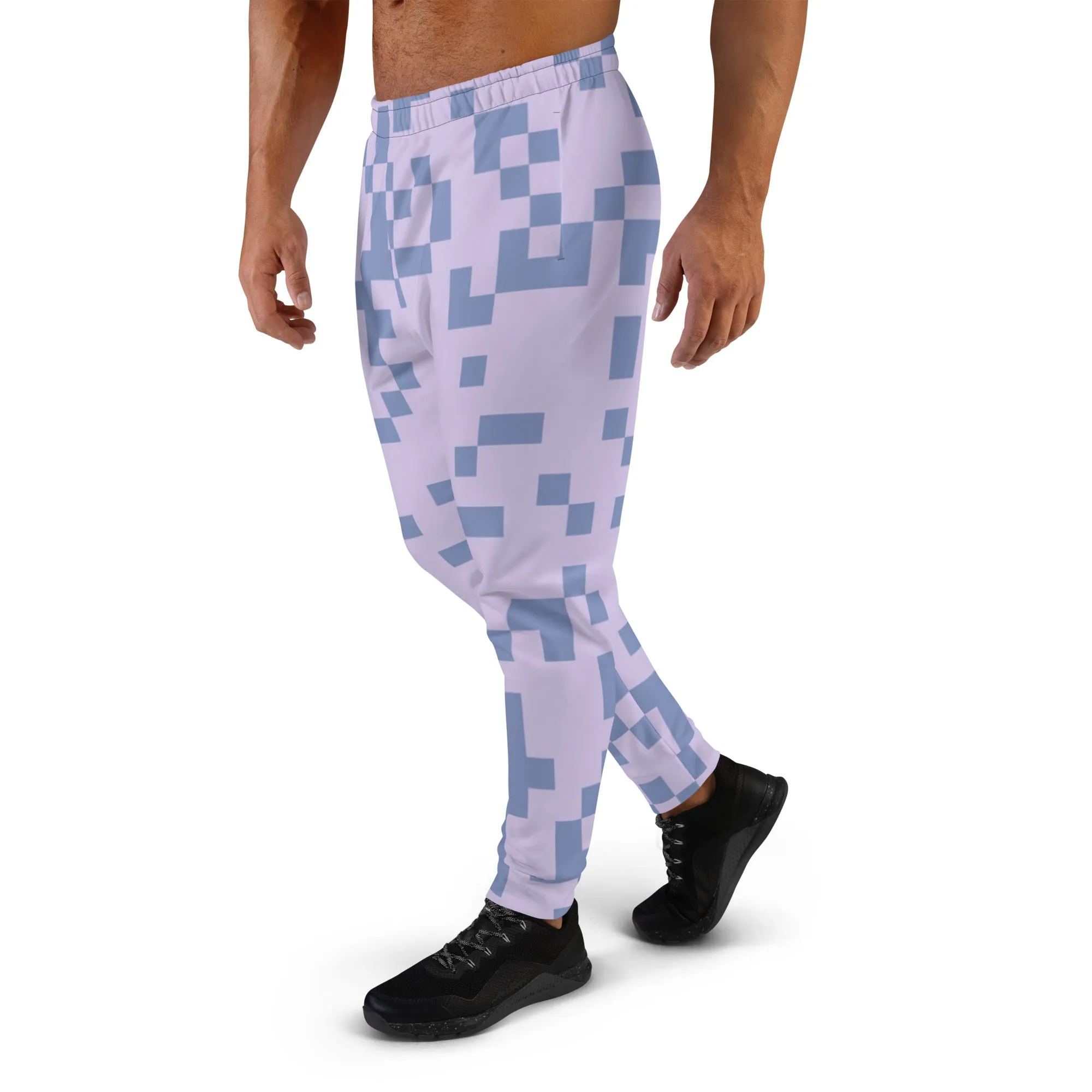 Pink Grey Geometric Men's Joggers, Colorful Geometric Men's Pants-Made in USA/EU/MX (US Size: XS-3XL)