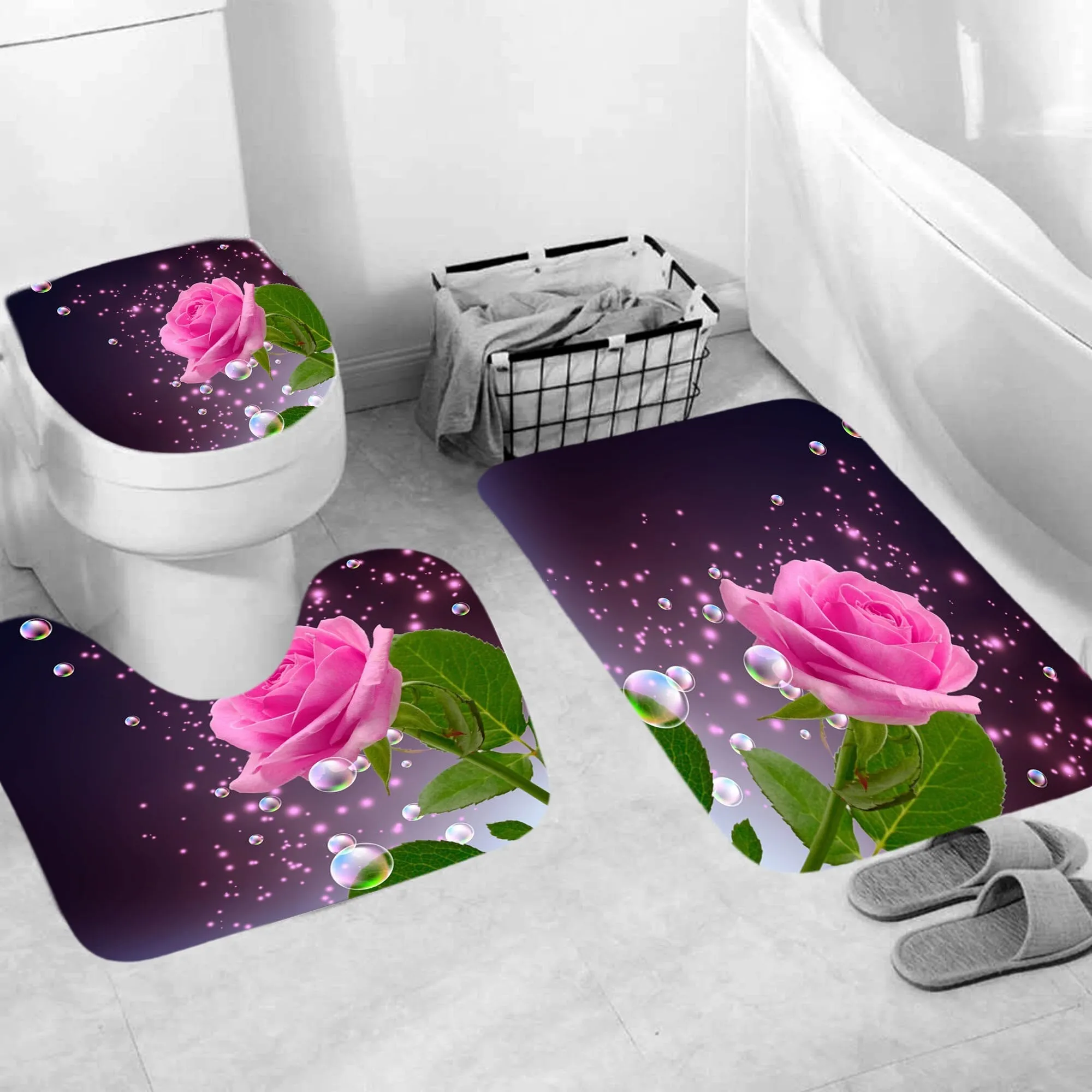 Pink Rose Shower Curtain Set