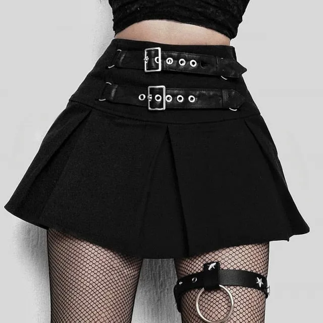 Pleated Leather Belt Skirt