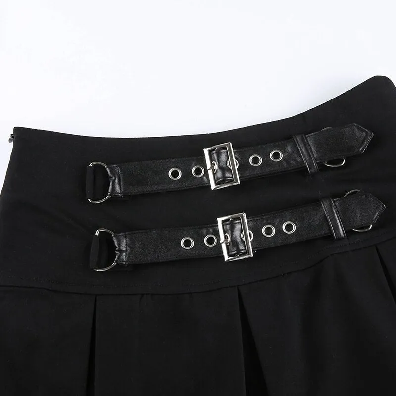 Pleated Leather Belt Skirt