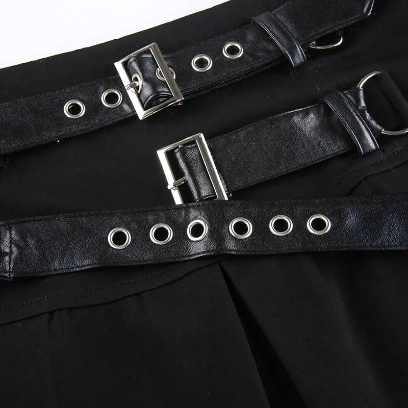 Pleated Leather Belt Skirt