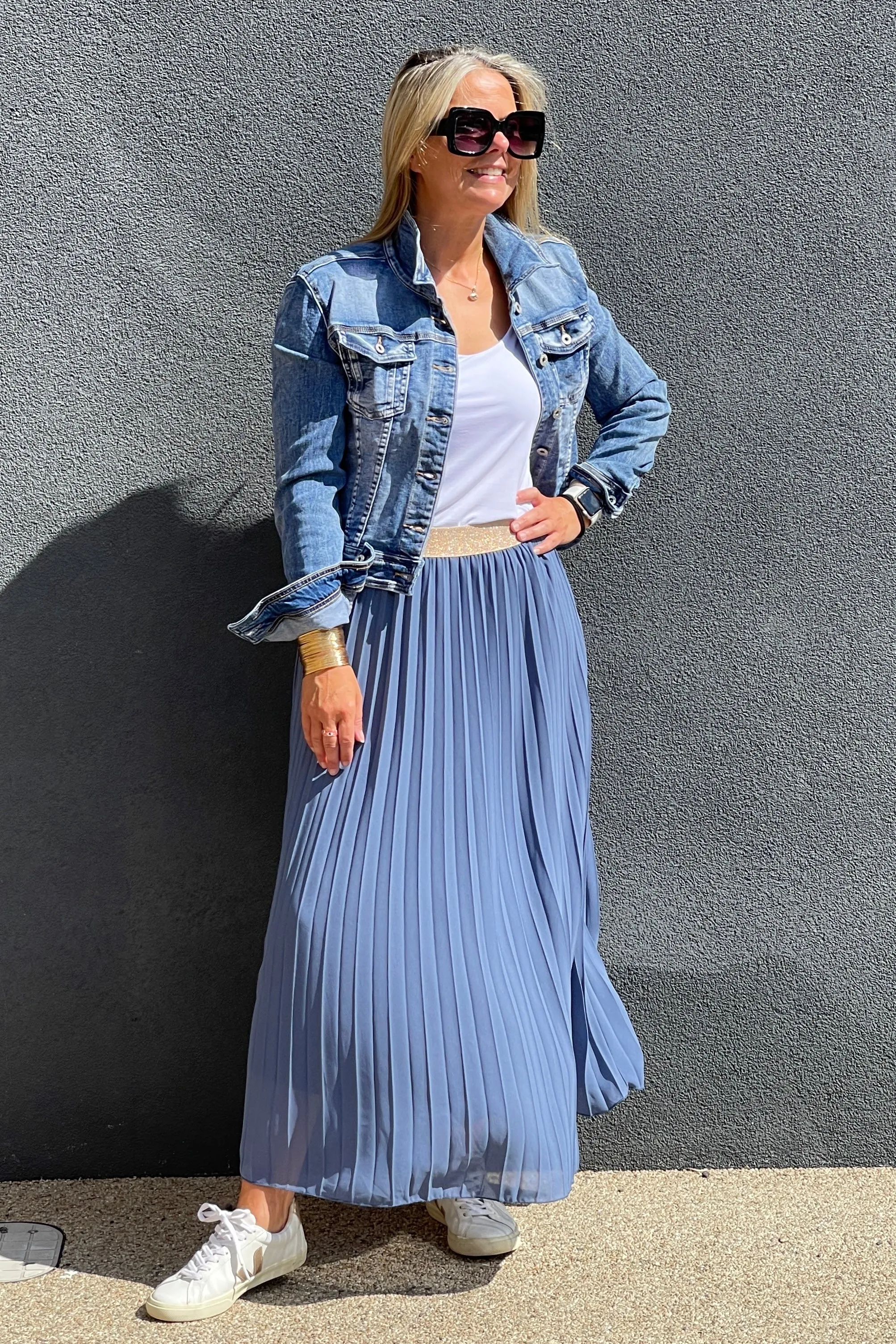 Pleated Maxi Skirt | Denim Blue