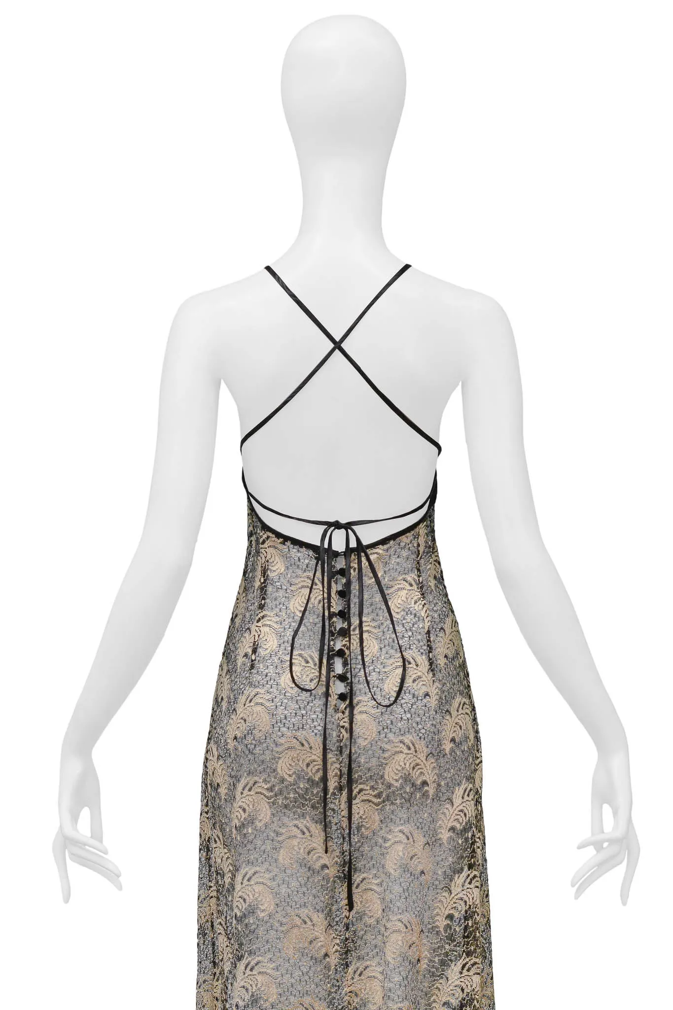 PLEIN SUD BLACK & GOLD LACE SLIP DRESS