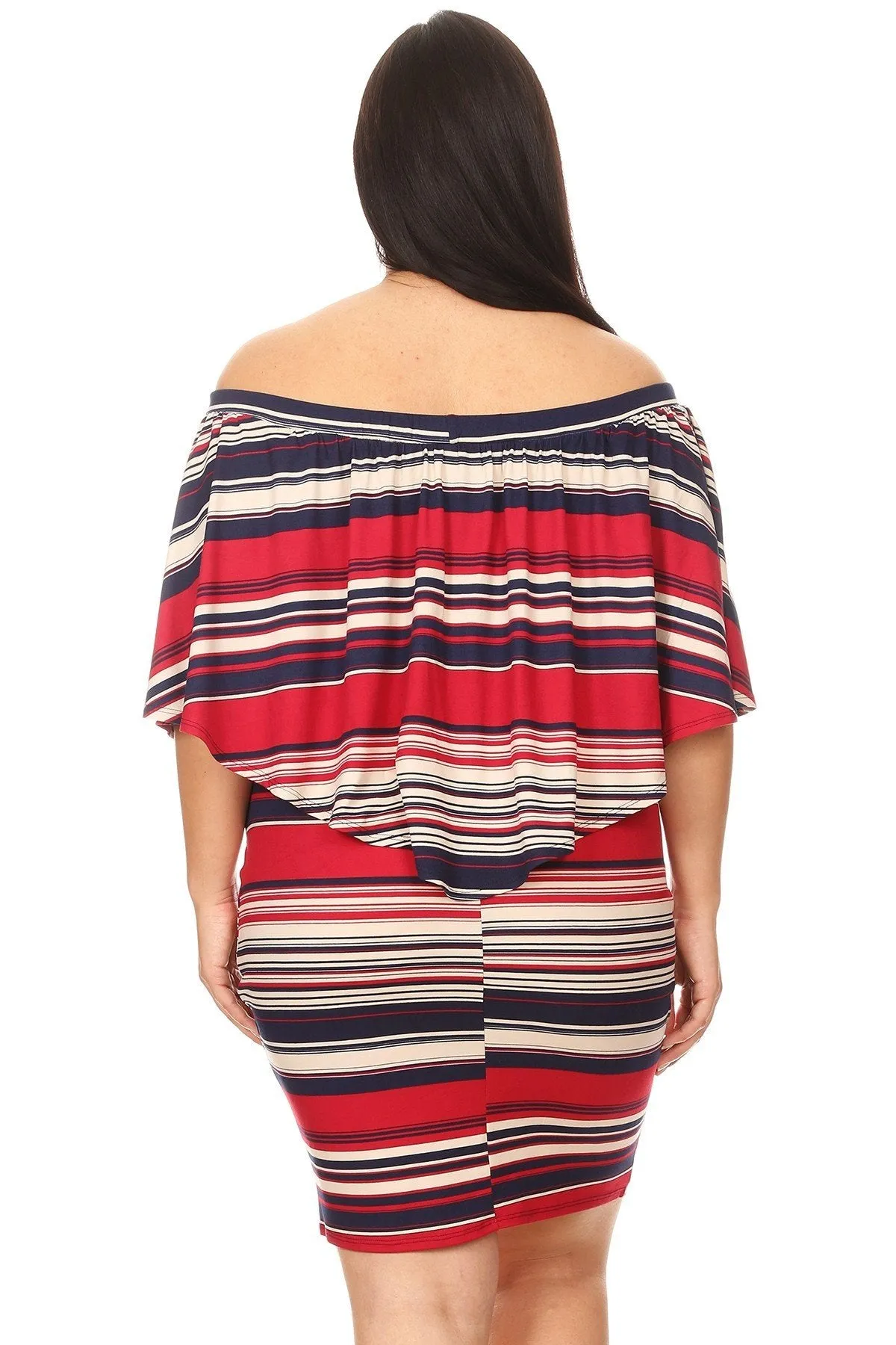 Plus Size Off Shoulder Multi Stripe Ruffle overlay bodycon Party Dress