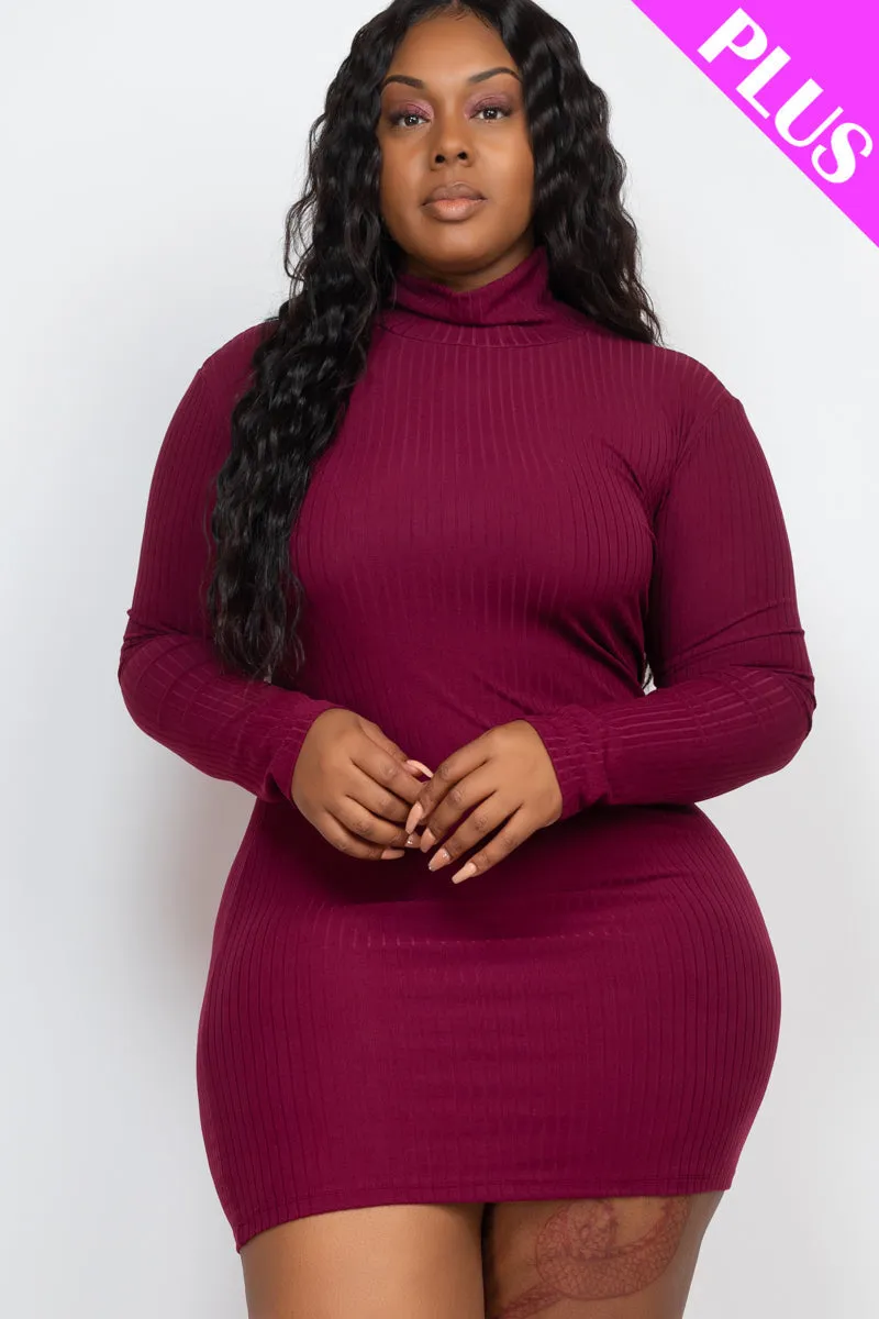 Plus Size Ribbed Long Sleeve Mock neck Mini Bodycon dress (CAPELLA)