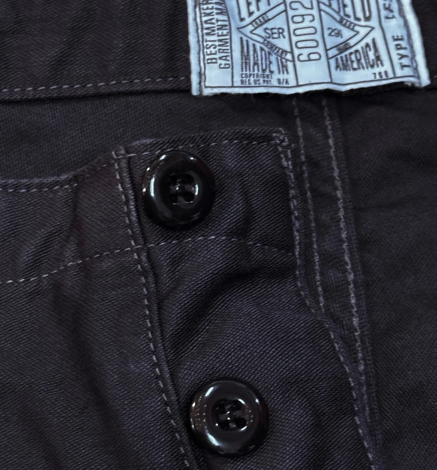 Pre Order - 107 60's era GI chinos in 12 oz West Point Black Baker Back Cotton Satin mid to end January