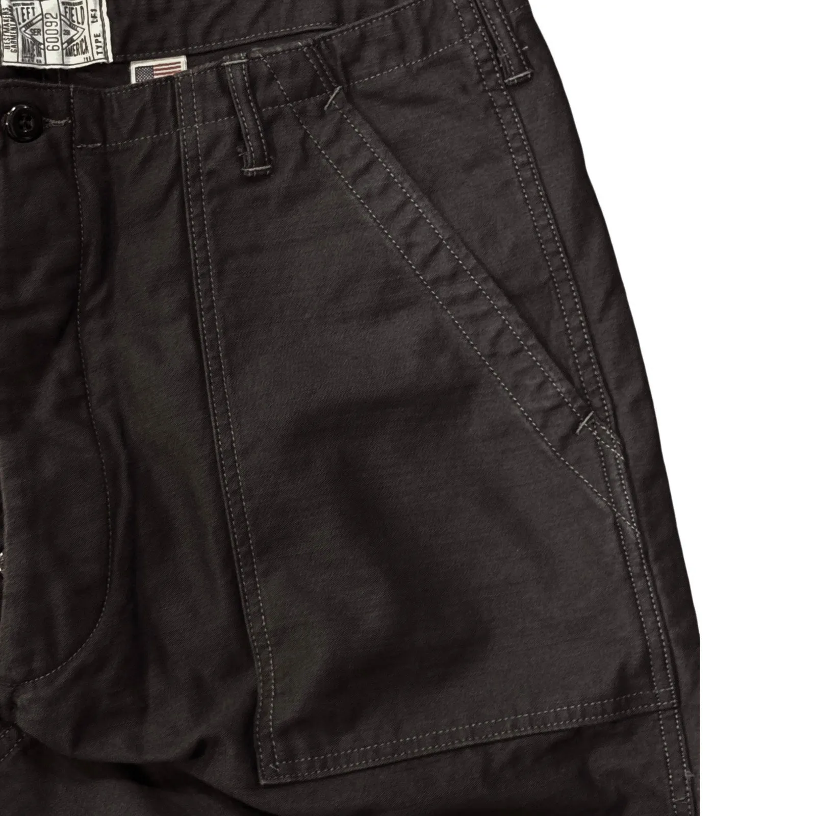 Pre Order - 107 60's era GI chinos in 12 oz West Point Black Baker Back Cotton Satin mid to end January