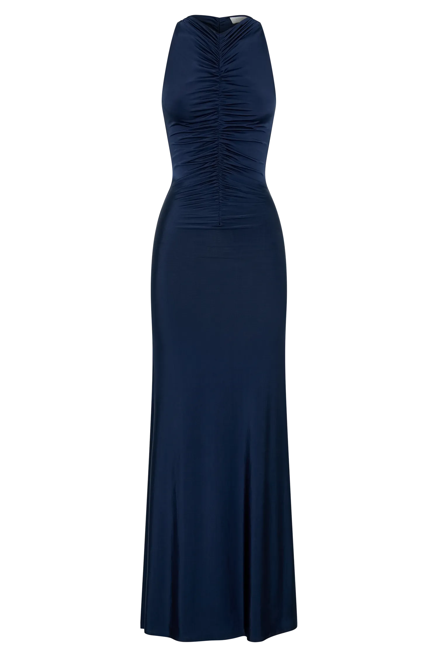 Priya Slinky Ruched Halter Maxi Dress - Navy