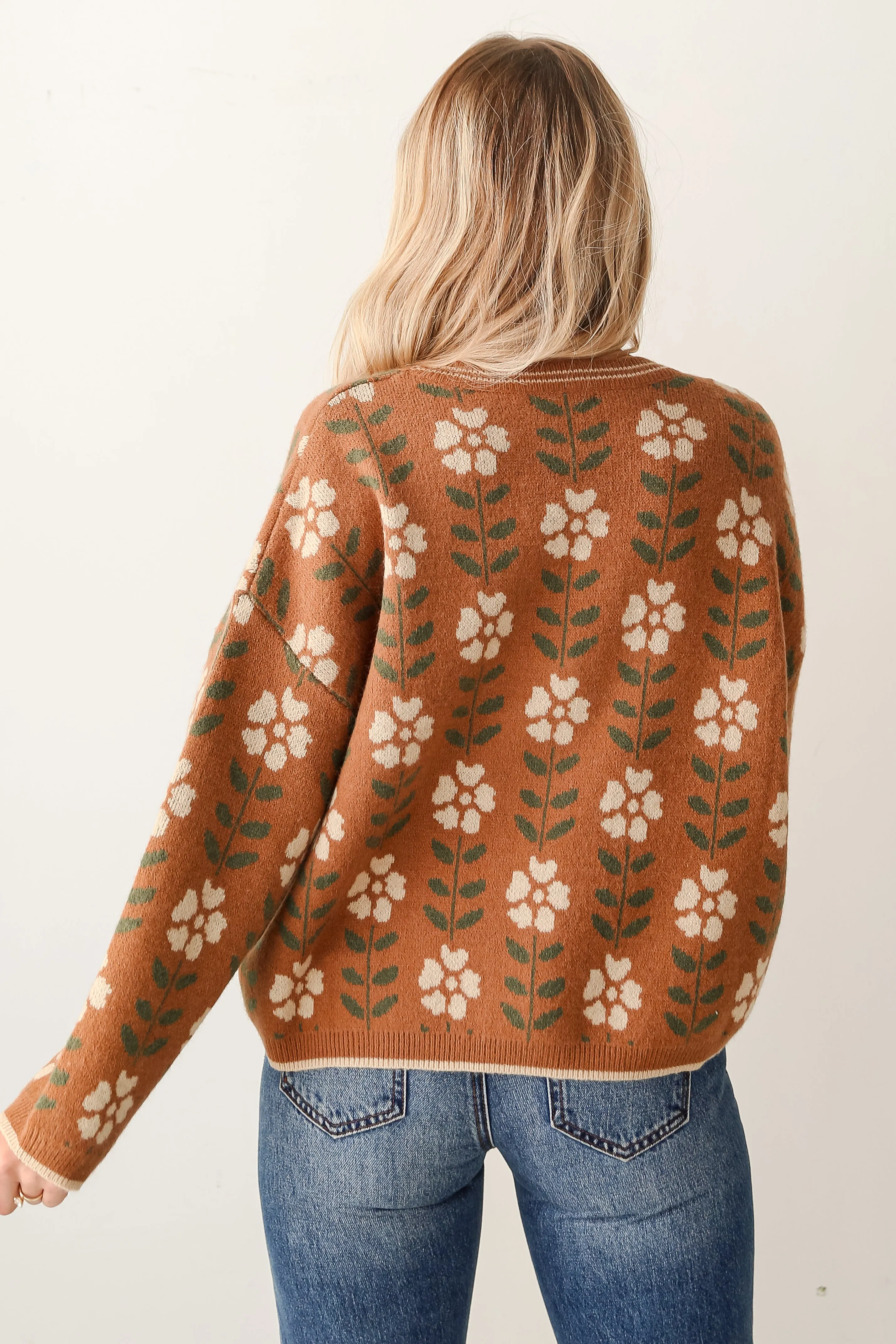 Promising Style Camel Oversized Floral Sweater Cardigan