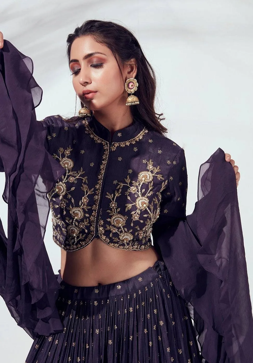 Purple Layered Lehenga Set