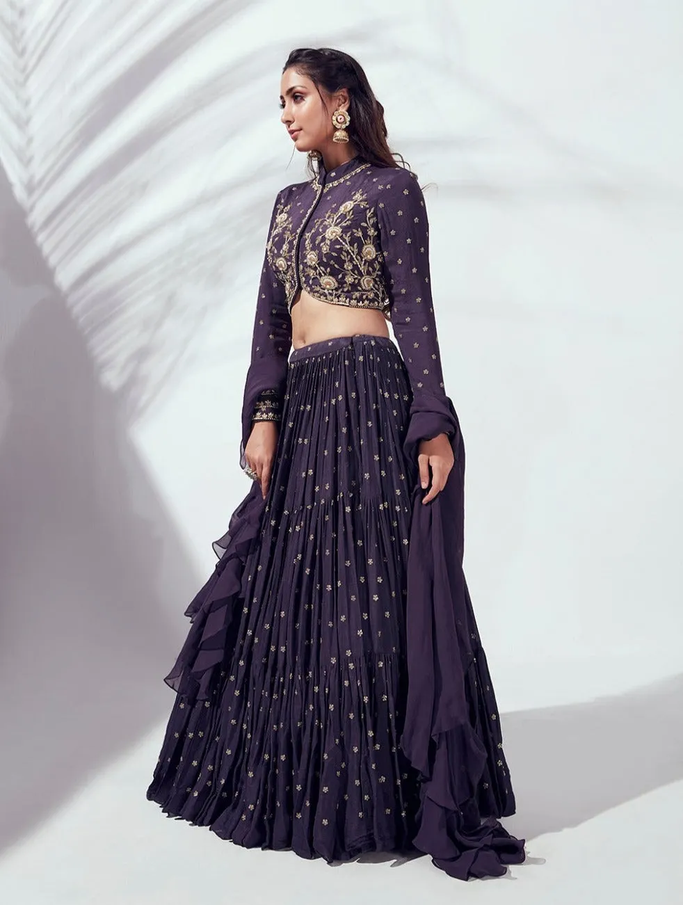 Purple Layered Lehenga Set