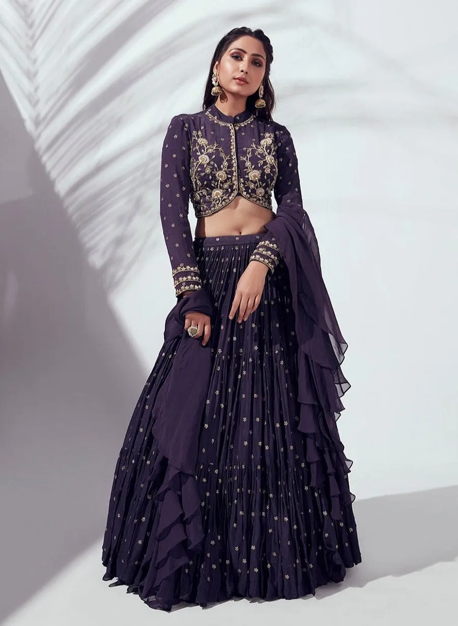 Purple Layered Lehenga Set