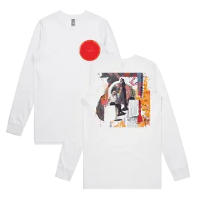 Red Circle Band Collage Long Sleeve T-shirt White