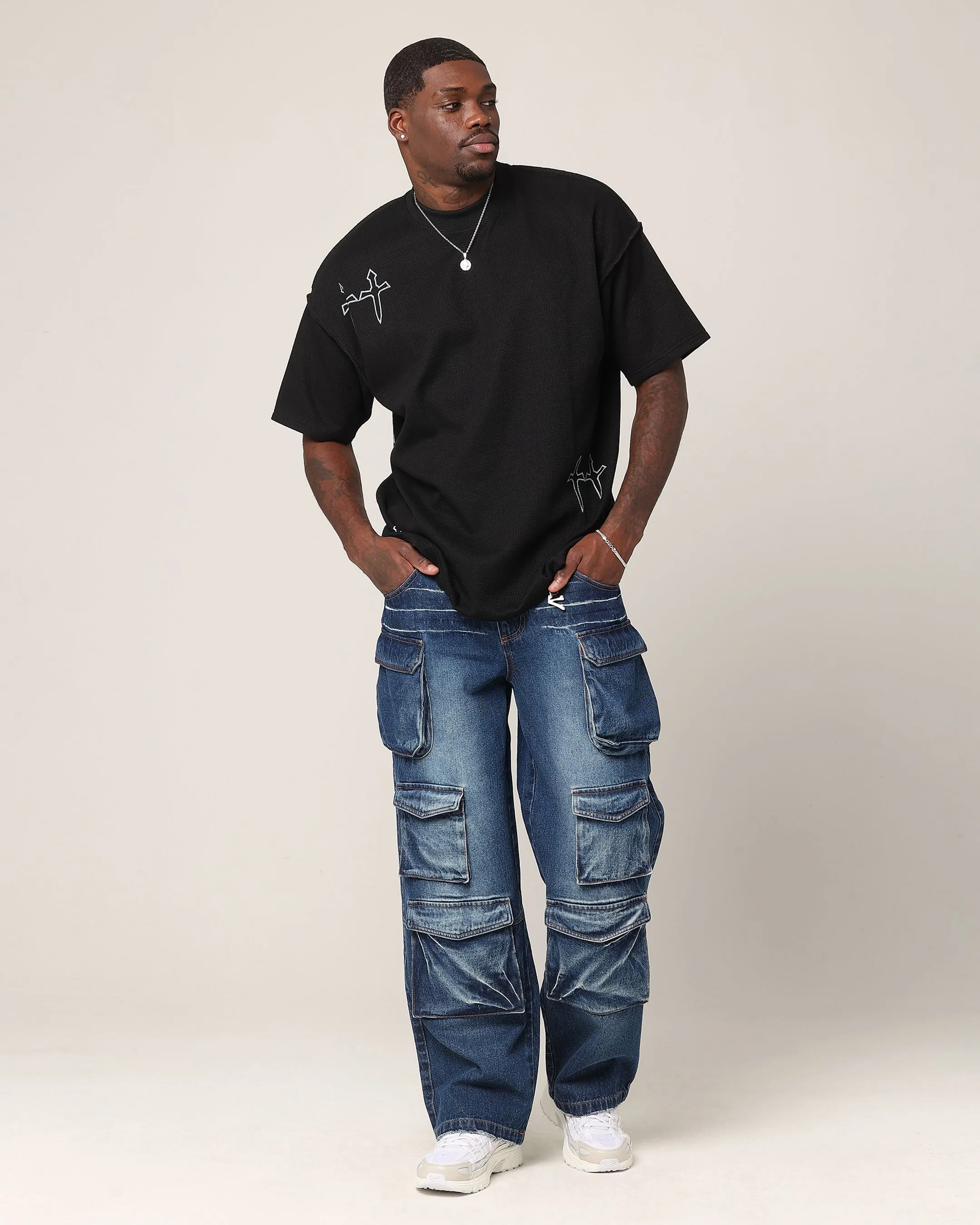 Saint Morta Baggy Cargo Pants Dark Blue Denim