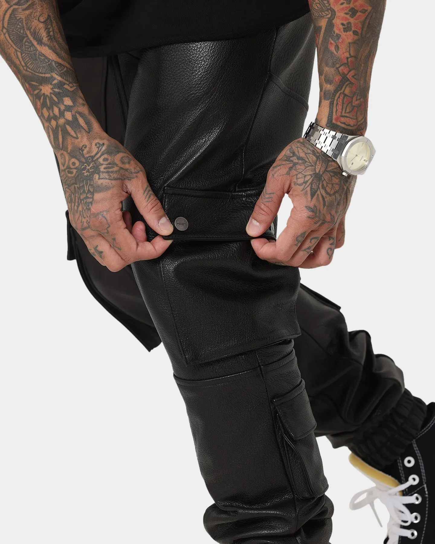 Saint Morta Leather Cargo Jogger Black