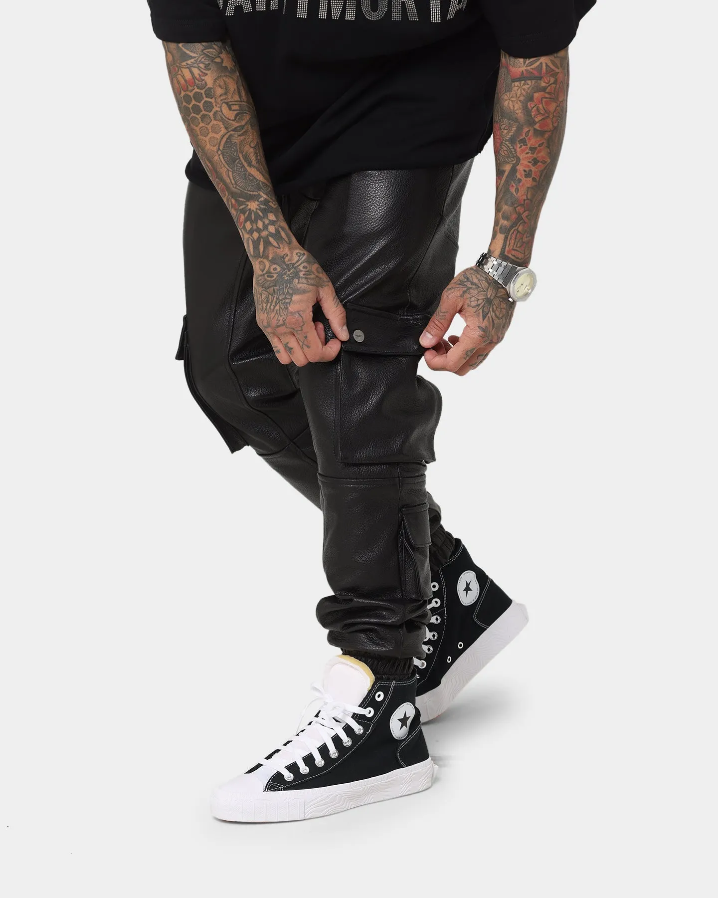 Saint Morta Leather Cargo Jogger Black