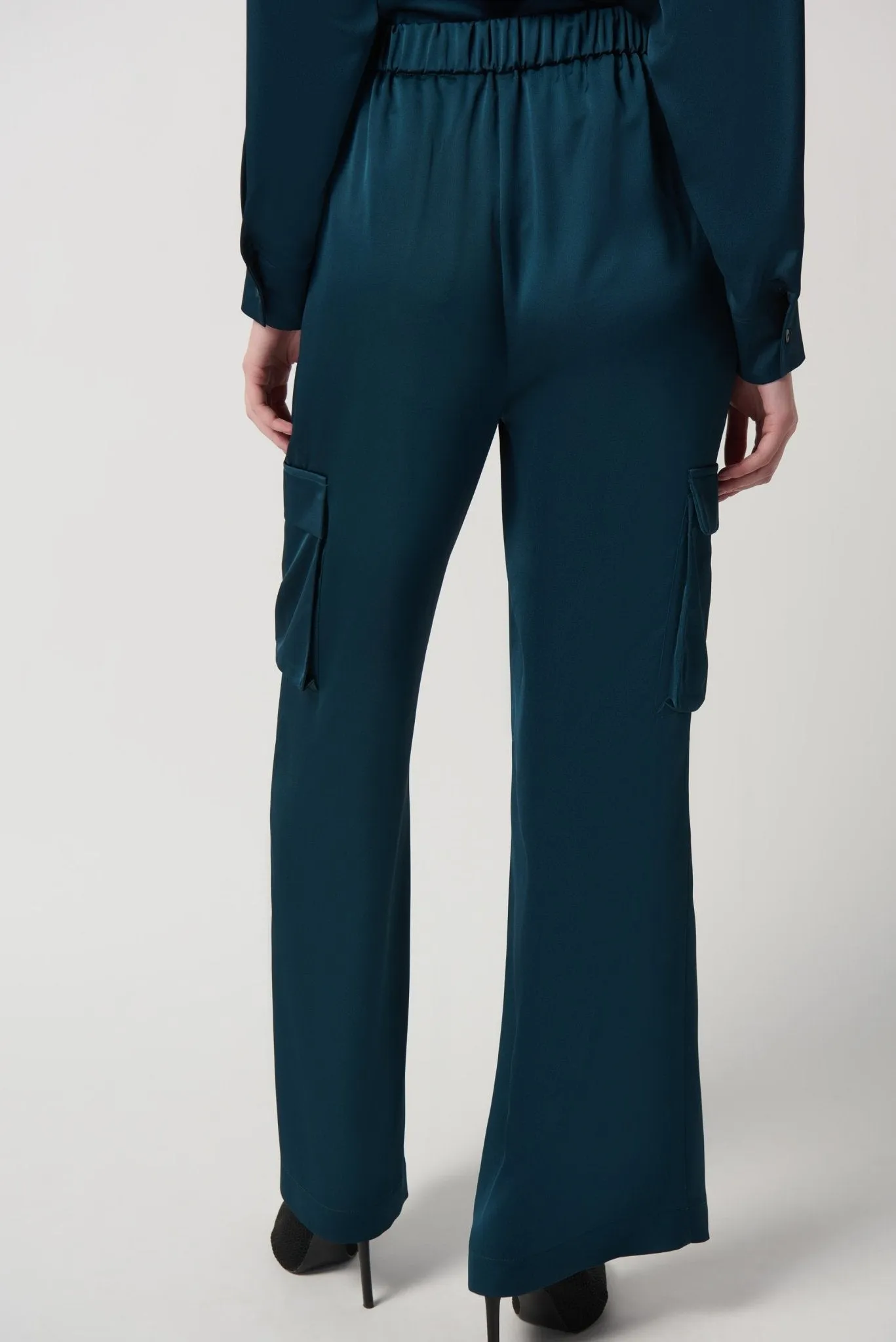 Satin Wide-Leg Cargo Pants Style 234117 | Alpine Green