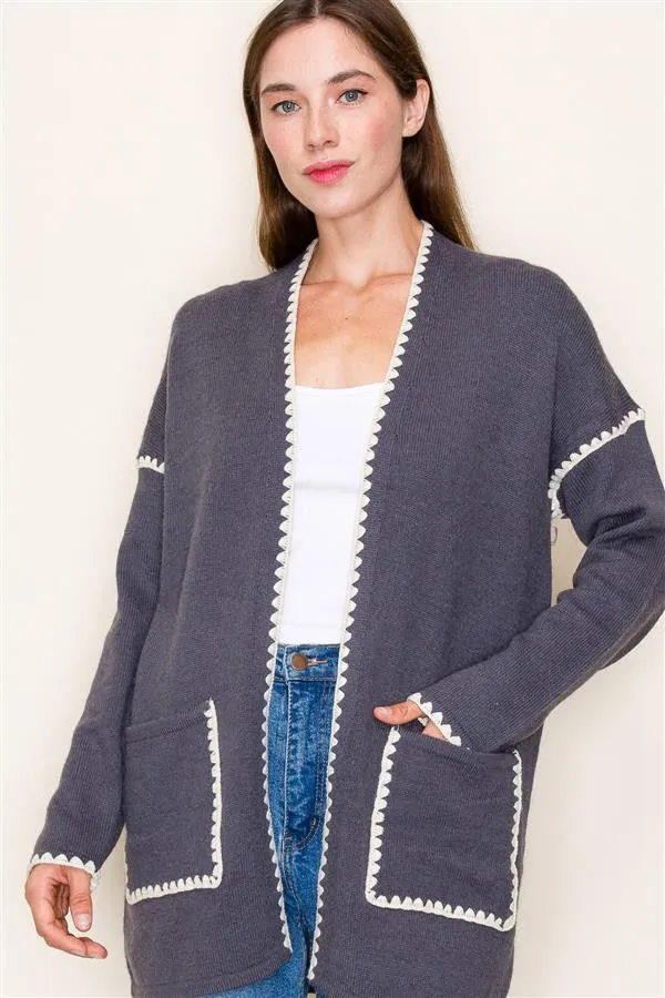 Scalloped Edging Charcoal Pocket Cardigans - 2 Colors! - FINAL SALE