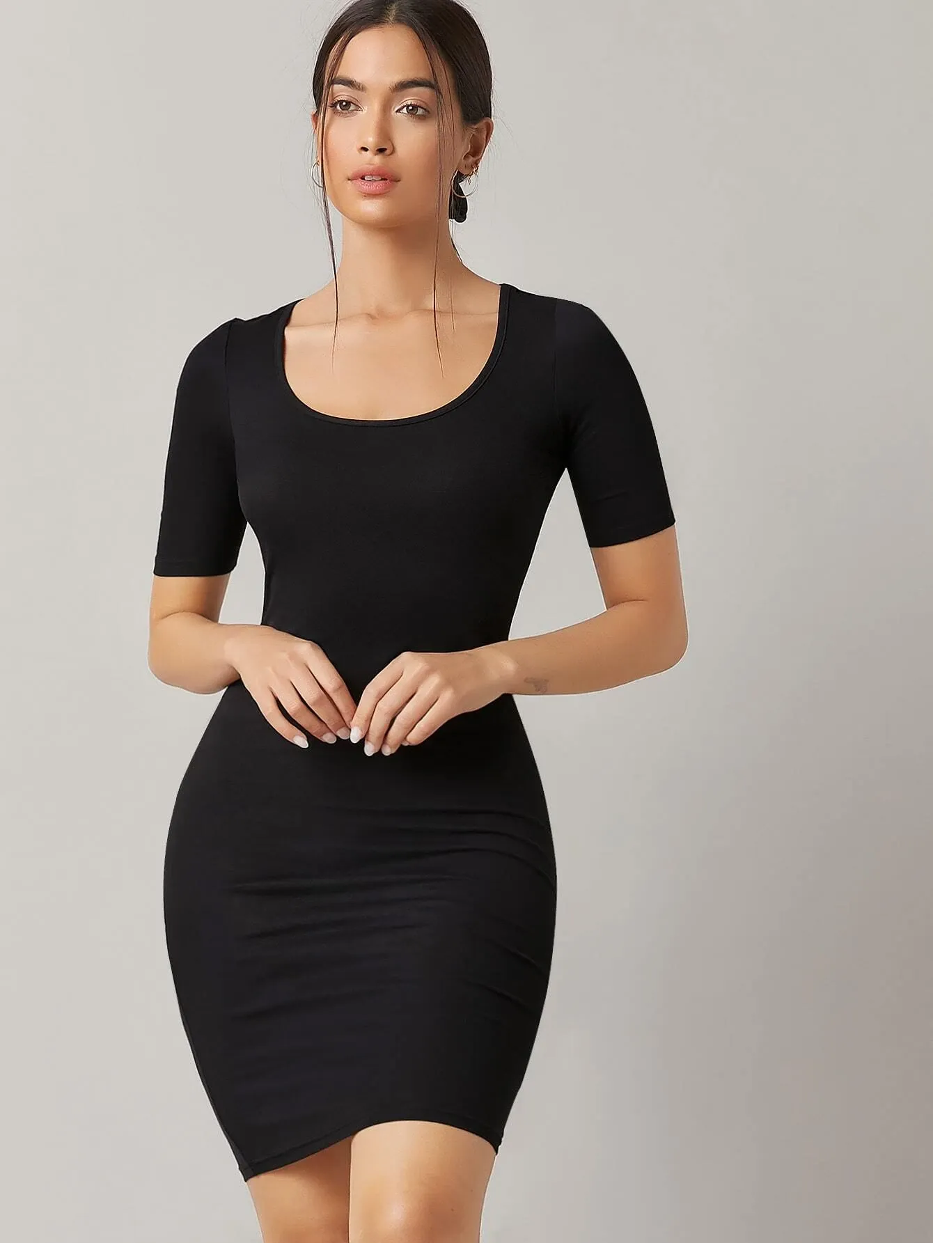 Scoop Neck Bodycon Dress Black