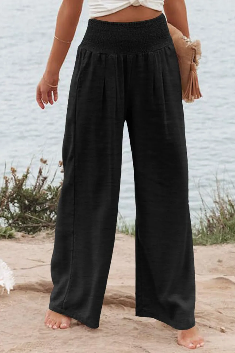 Shirred Wide Leg Pants Plus Size