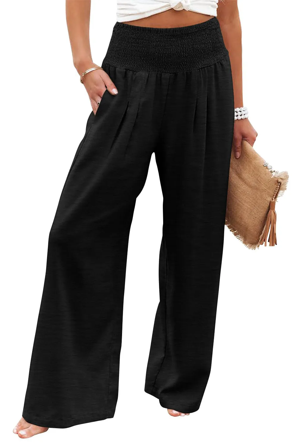 Shirred Wide Leg Pants Plus Size