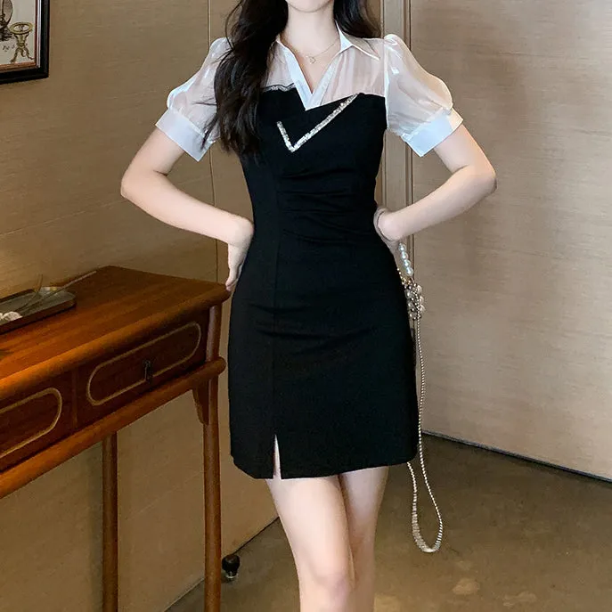 Shirt Collar Stitching Fake Two-Piece Dress