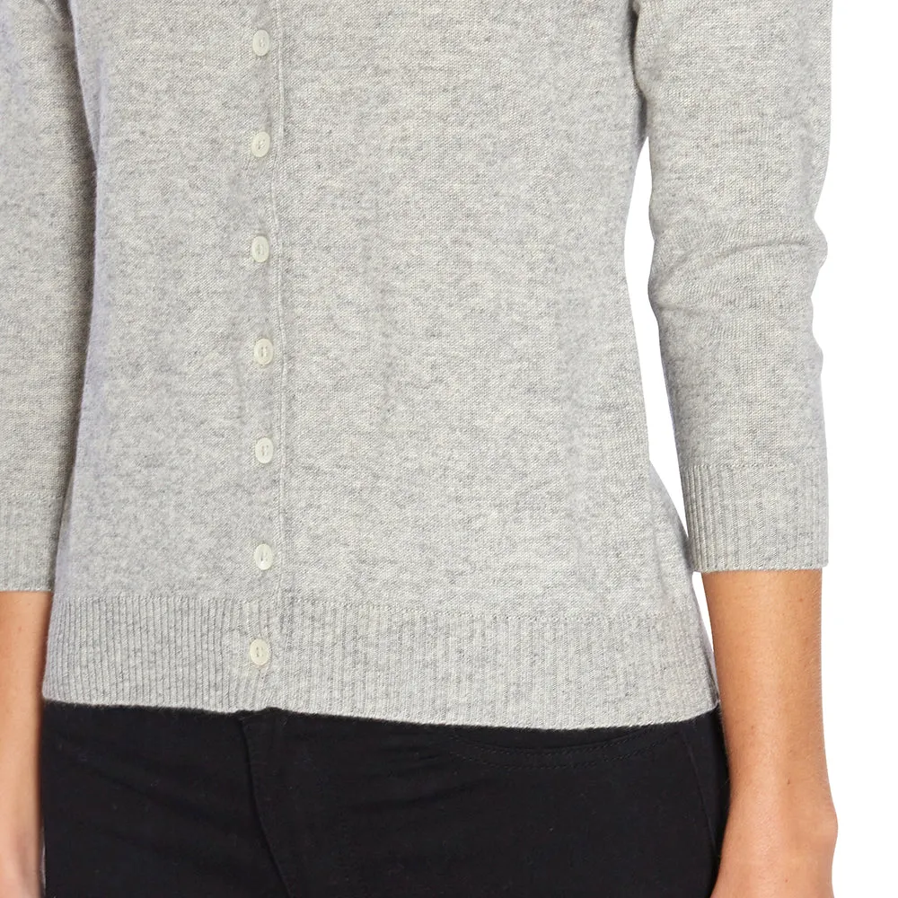 Silk   Cashmere Victoria Cardigan in Pale Grey Marle