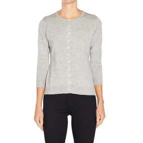 Silk   Cashmere Victoria Cardigan in Pale Grey Marle