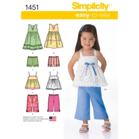 Simplicity Sewing Pattern 1451 Toddlers’ Dresses, Top, Cropped Trousers and Shorts