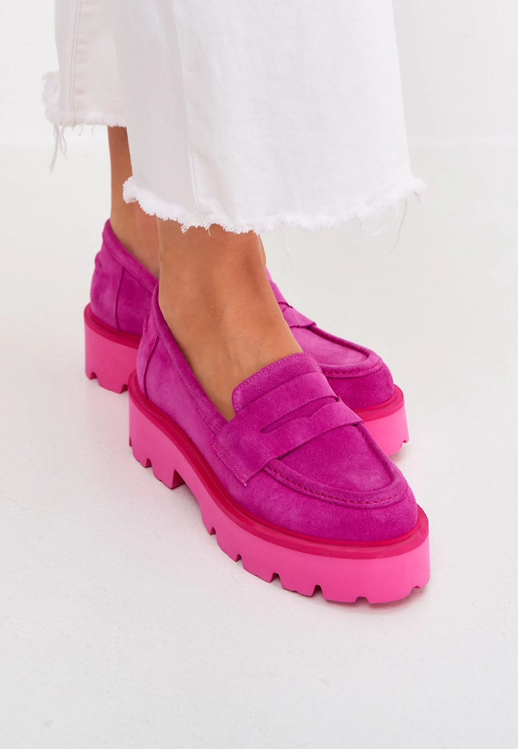 Slip-on Suede Loafers - Fuchsia