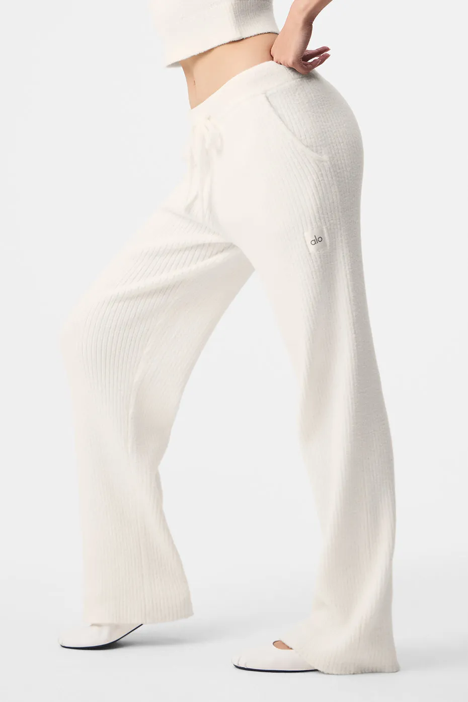 Snuggle Up Sweater High-Waist Wide Leg Pant - Ivory