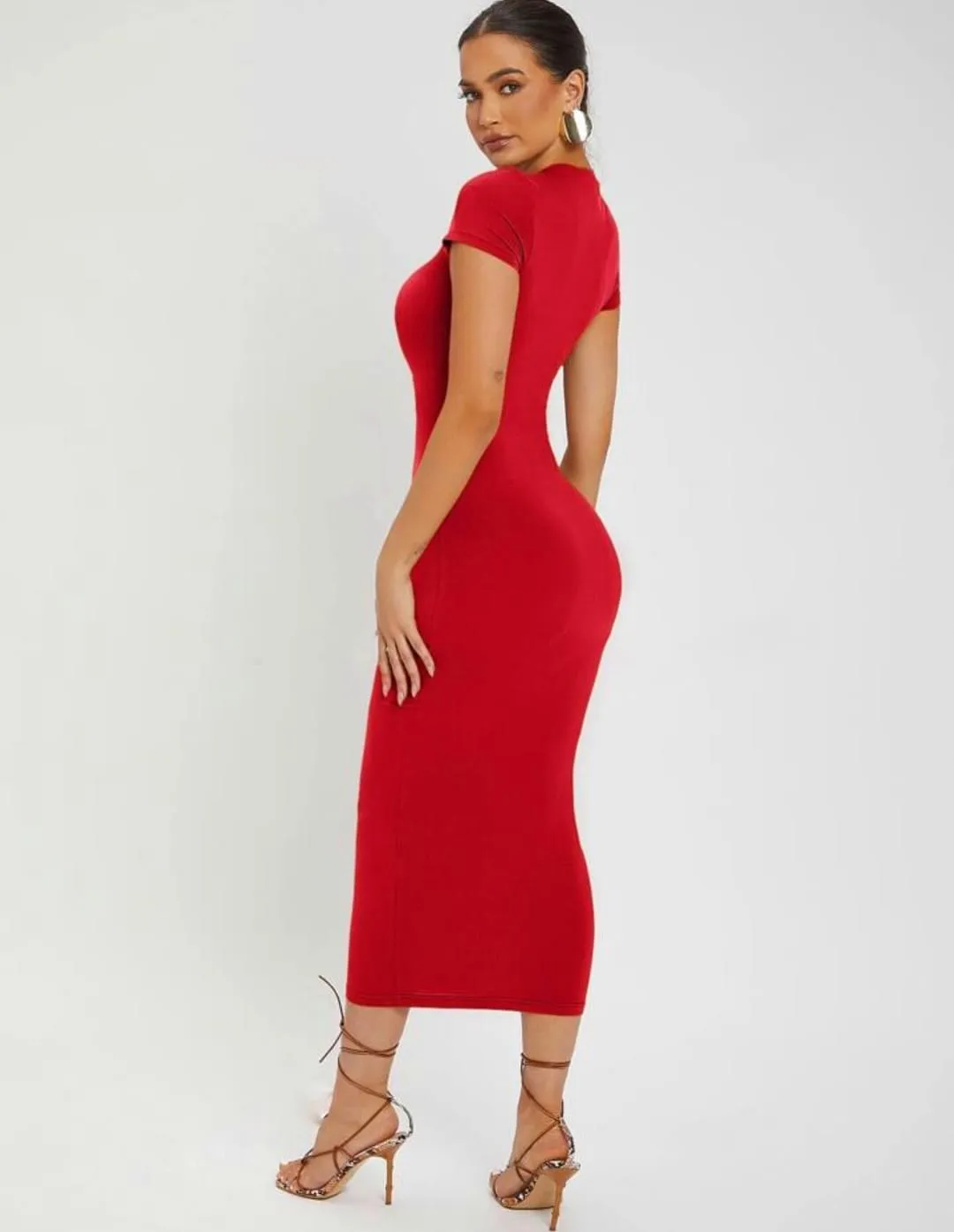 SOLID ROUND NECK BODYCON DRESS