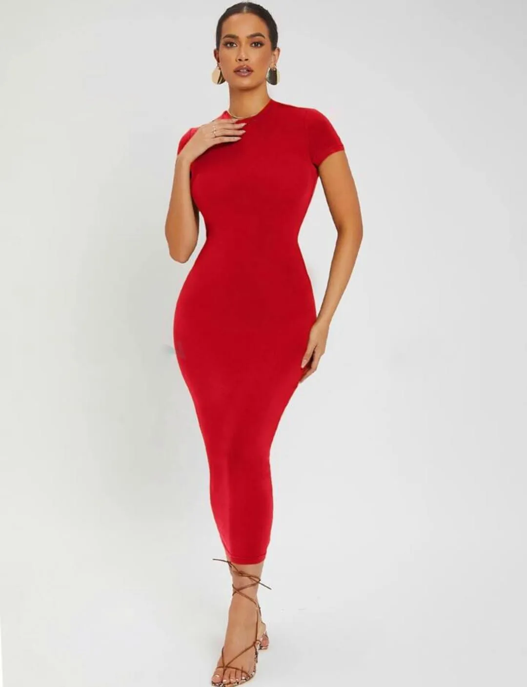 SOLID ROUND NECK BODYCON DRESS