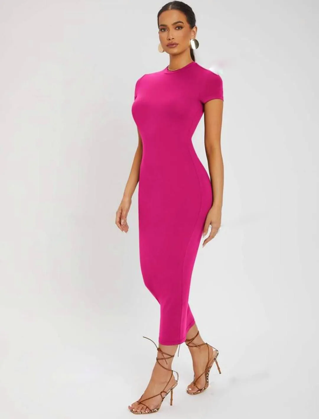 SOLID ROUND NECK BODYCON DRESS