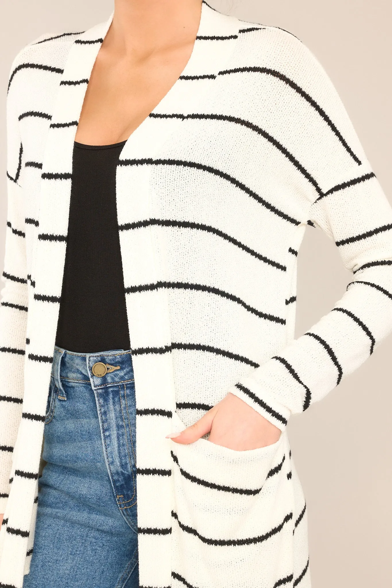 Story Unfolding White & Black Striped Cardigan