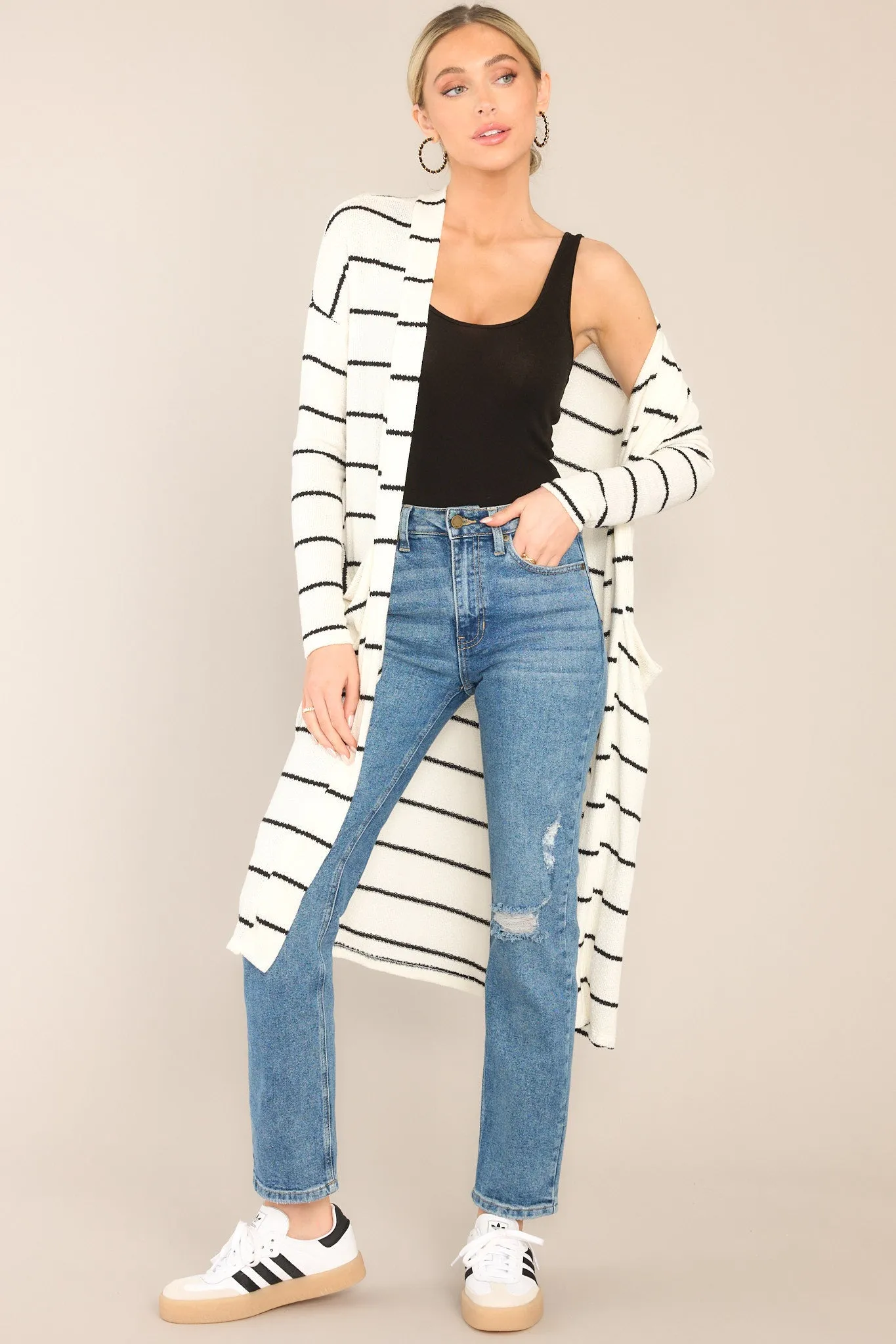 Story Unfolding White & Black Striped Cardigan