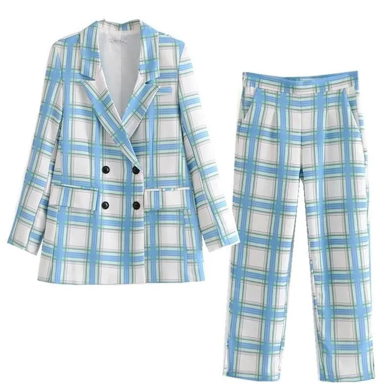 Suit-Women's Plaid Suit High Waist