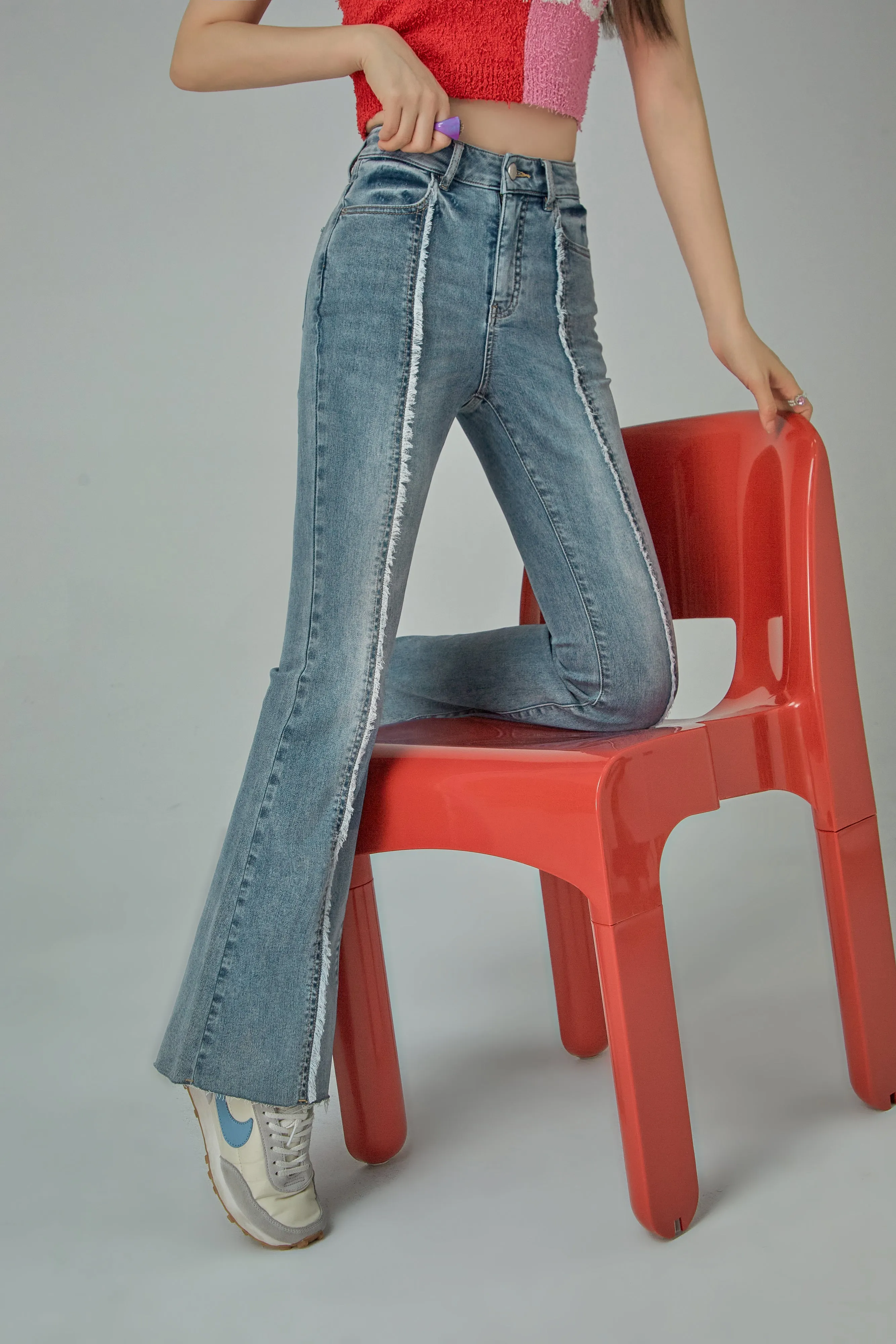 Sunshine High Waist Bootcut Washed Denim Pants