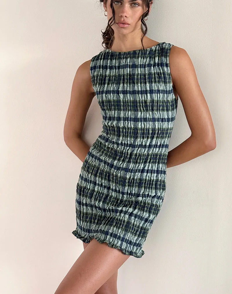 Takayi Mini Dress in Linen Mono Check Green