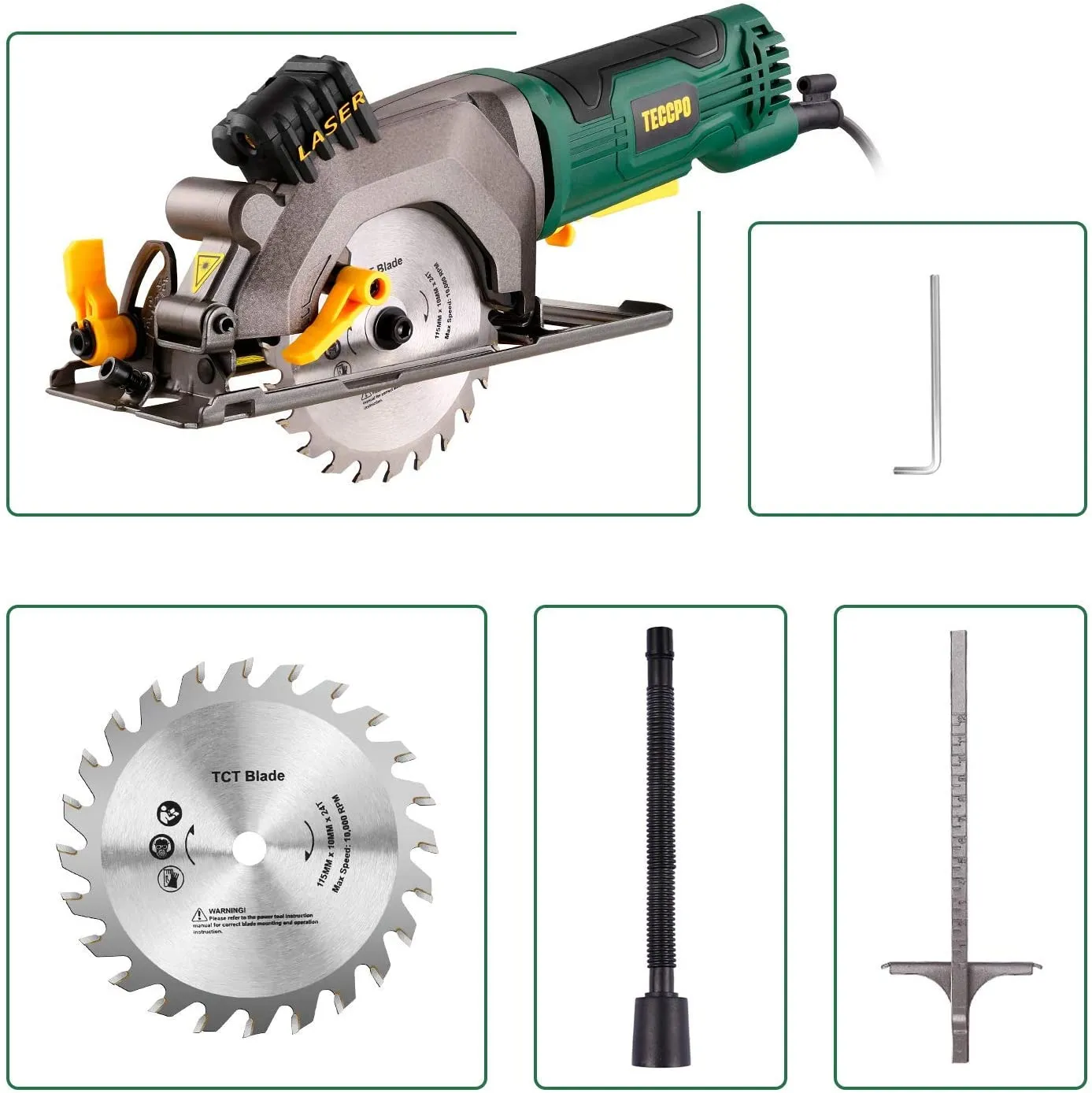 TECCPO Circular Saw, 580W Mini Circular Saw, Cutting Depth: 0-28mm-43mm, Adjustable Angle 45 ° to 90 °, 3700RPM, Pure Copper Motor, 115mm Blade, Best Choice for Cutting Wood-TAMS24P