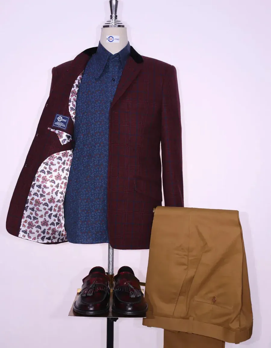 This Jacket Only | Burgundy Prince Of Wales Check Tweed Jacket Size 38R