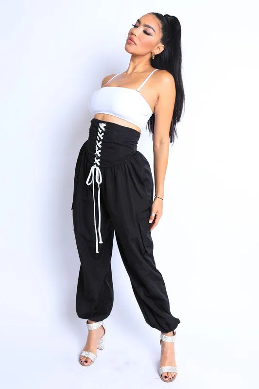 Tie Detailed High Waist Jogger Pants